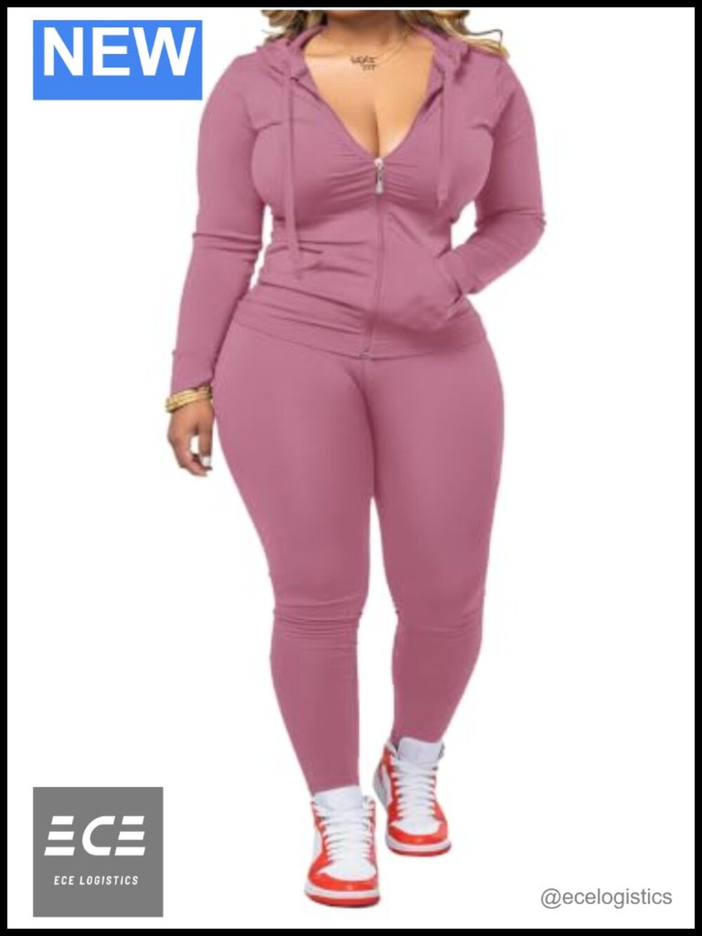 Women Plus Size 2 Piece Workout Set Hooded Zip Up Jacket & Leggings